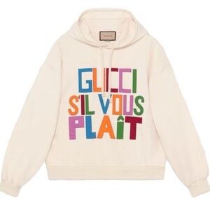 Gucci Cream Hoodie with Multicolor Lettering - Size S (men’s)